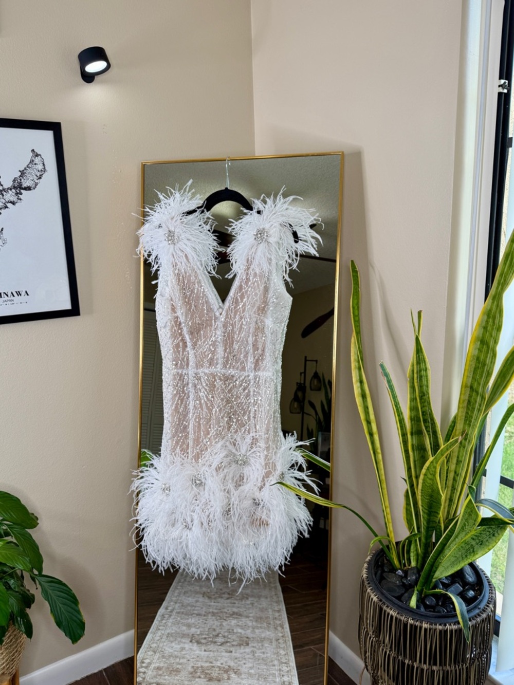 Nadine Merabi Mila Feathered White Mini Dress NWOT - Picture 7 of 11